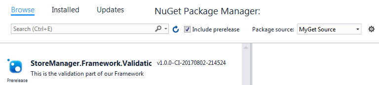 A view of the Visual Studio package manager
